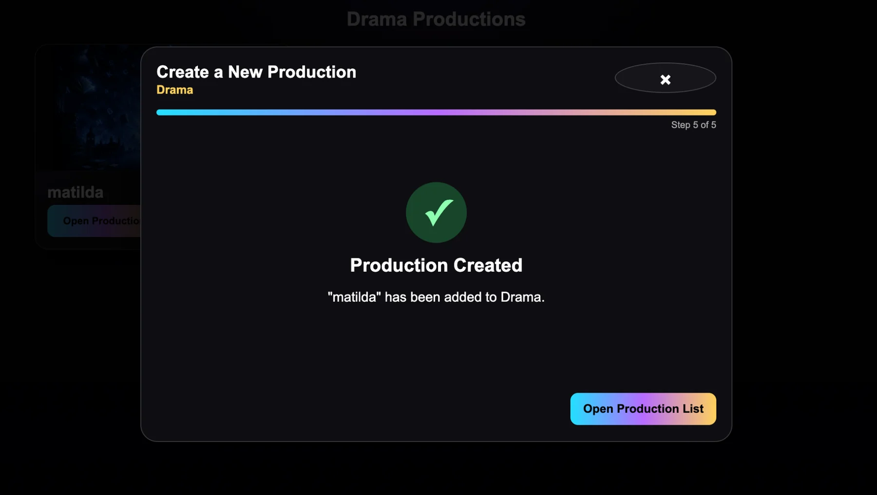Production created confirmation